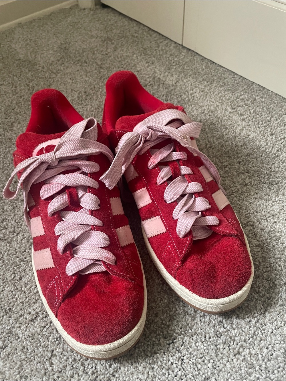 Adidas Campus 00 Mens Red Suede w/ Light Pink Accents Sz 9.5 Valentine